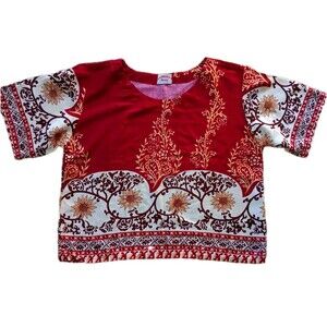 Jasmina's Batik Womens Medium Crop Top Floral Paisley Hippie Festival gypsy 70's